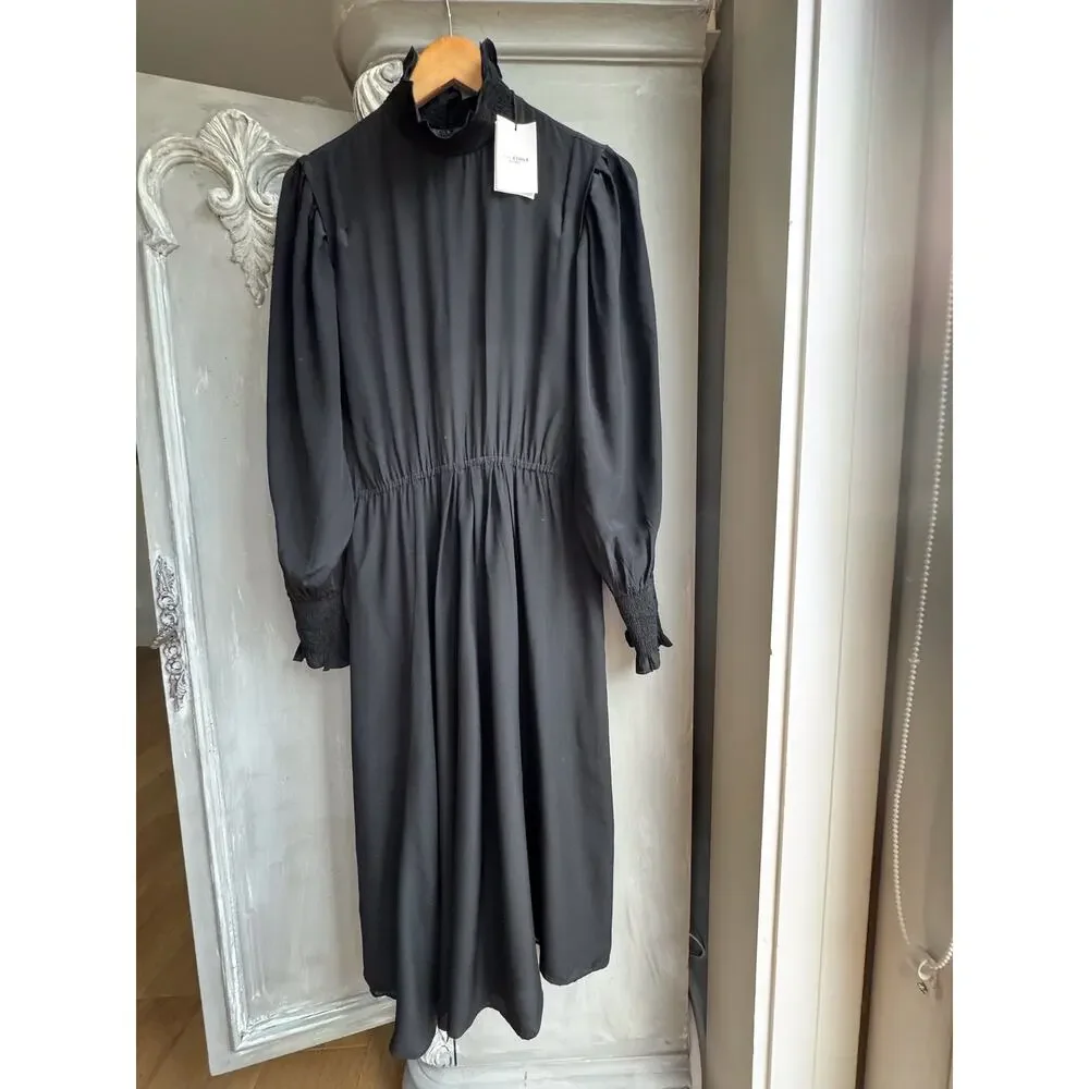 Isabel Marant Etoile Yescott Dress Sz 6 EU Sz 36 Black Silk Asymmetric Midi NWT - Picture 1 of 12